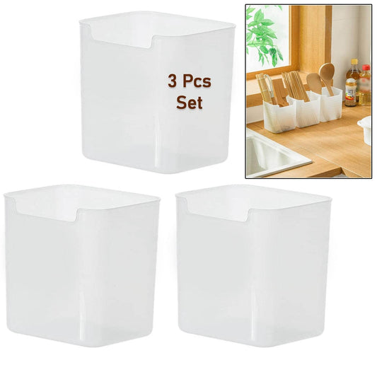 3Pcs Clear Plastic Organizer Storage Versatile Kitchen Drawer Organizer Tray for Desk, Makeup, Bathroom, Kitchen Pantry Cabinet - infinityexculsivestore.com