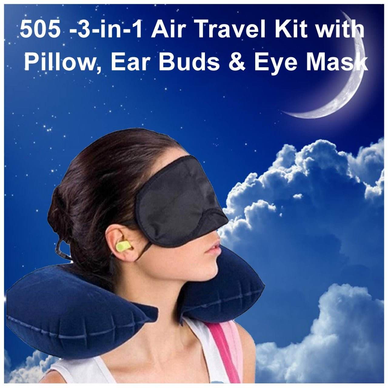 3in1 Air Travel Kit with Pillow, Ear Buds & Eye Mask - infinityexculsivestore.com