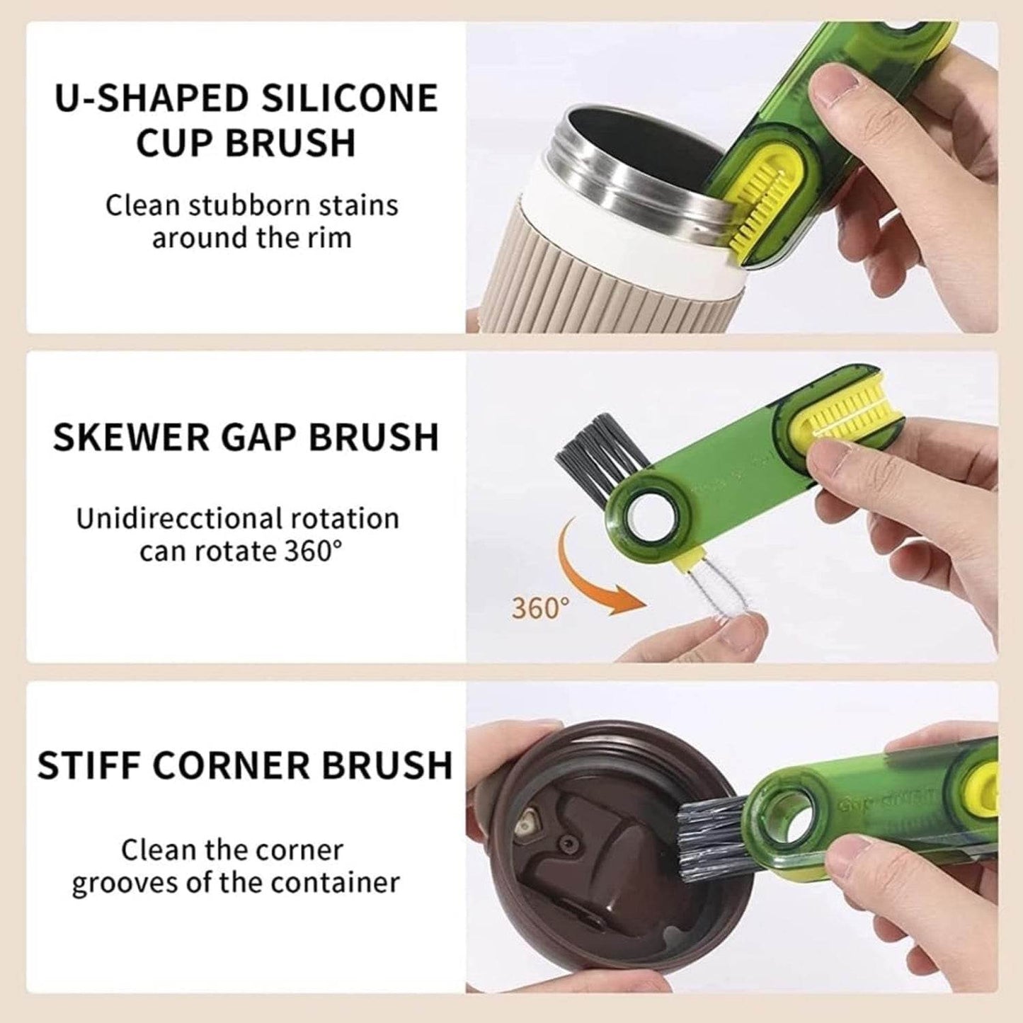 3in1 Multifunctional Cleaning Brush, Bottle Cleaning Brush, Cup Cleaner Brush, for Bottle Cup Cover Lid Home Kitchen Cleaning Tool (1 Pc / Mix Color) - infinityexculsivestore.com