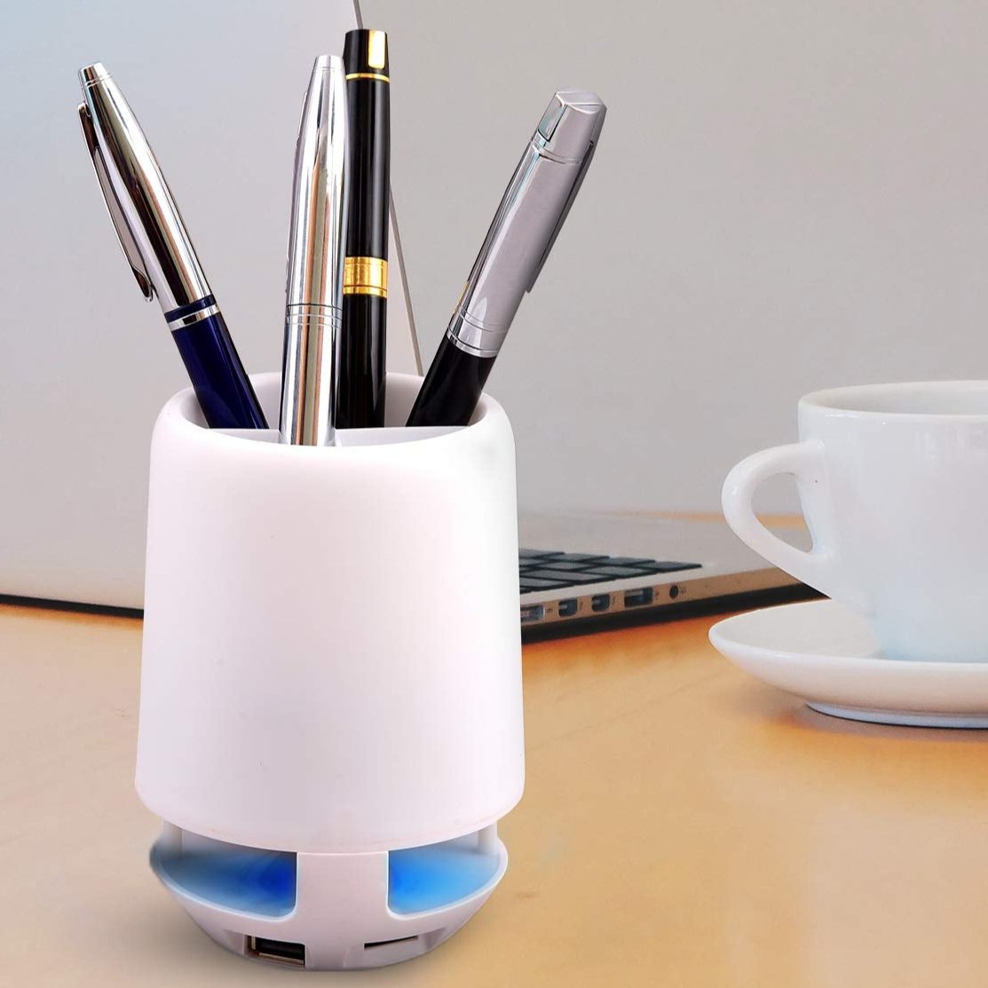 Multifunctional 4 Compartment Pen Holder with Bluetooth Speaker 5 W Bluetooth Speaker Laptop / Desk Speaker / Table Lamp / Night Lamp Smart Color Changing Pen Stand Wireless Bluetooth Speaker - infinityexculsivestore.com