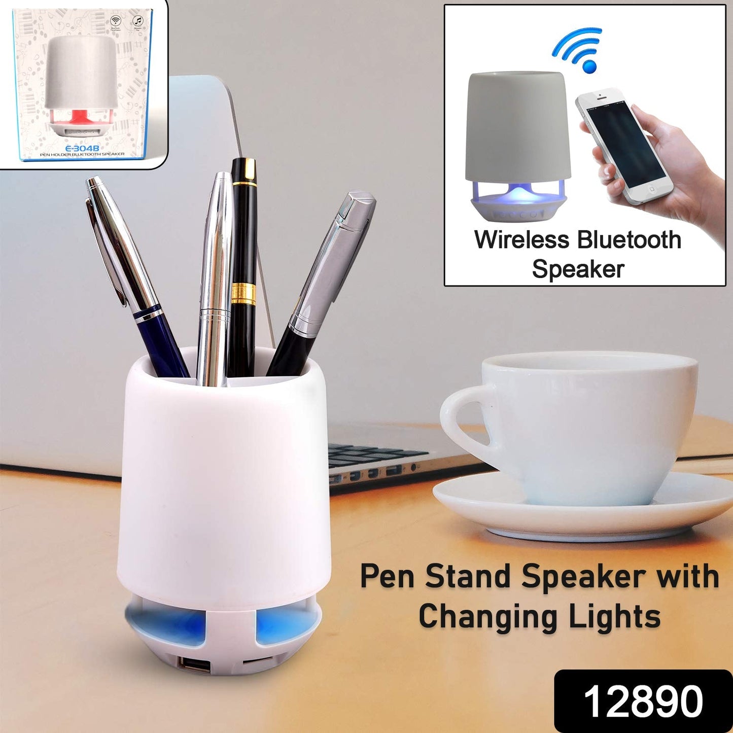 Multifunctional 4 Compartment Pen Holder with Bluetooth Speaker 5 W Bluetooth Speaker Laptop / Desk Speaker / Table Lamp / Night Lamp Smart Color Changing Pen Stand Wireless Bluetooth Speaker - infinityexculsivestore.com