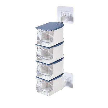 4 Layer Creative Adhesive Wall Hanging Rotary Seasoning Box Condiment Storage Container Kitchen with Spoon Pepper Sugar Spice Jar Rack Food - infinityexculsivestore.com