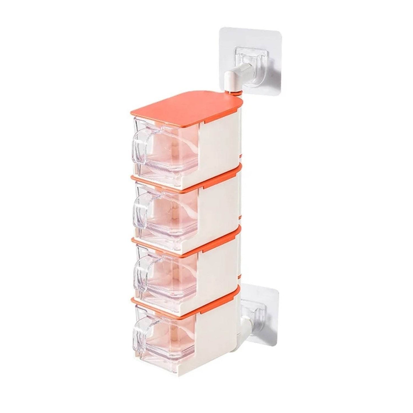 4 Layer Creative Adhesive Wall Hanging Rotary Seasoning Box Condiment Storage Container Kitchen with Spoon Pepper Sugar Spice Jar Rack Food - infinityexculsivestore.com
