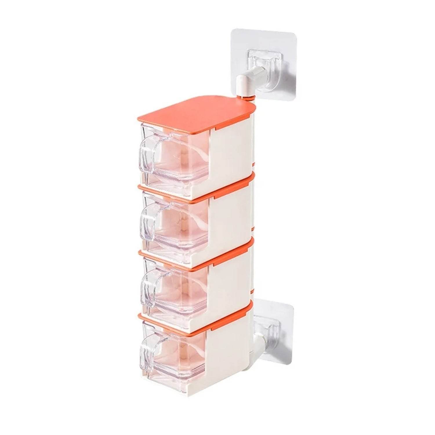 4 Layer Creative Adhesive Wall Hanging Rotary Seasoning Box Condiment Storage Container Kitchen with Spoon Pepper Sugar Spice Jar Rack Food - infinityexculsivestore.com