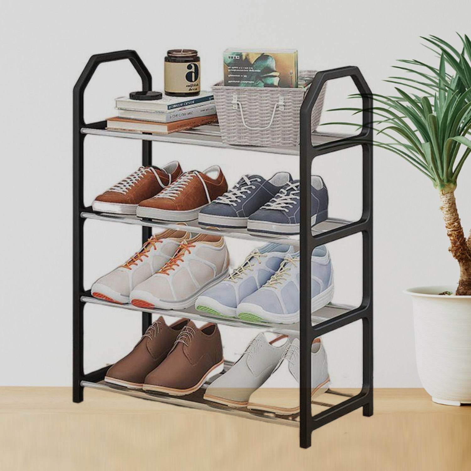 4 Layer Space‑saving Shoes Show Rack Folding Shoe Rack (1 Pc) - infinityexculsivestore.com