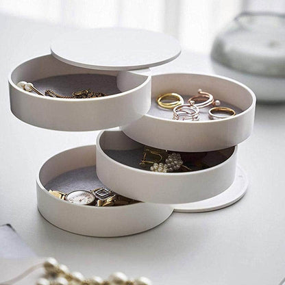 4 Layers Jewellery Box, 360 Degree Rotating Jewelry Box, Jewelry and Earring Organizer Box with Mirror, Accessory Storage Box - infinityexculsivestore.com