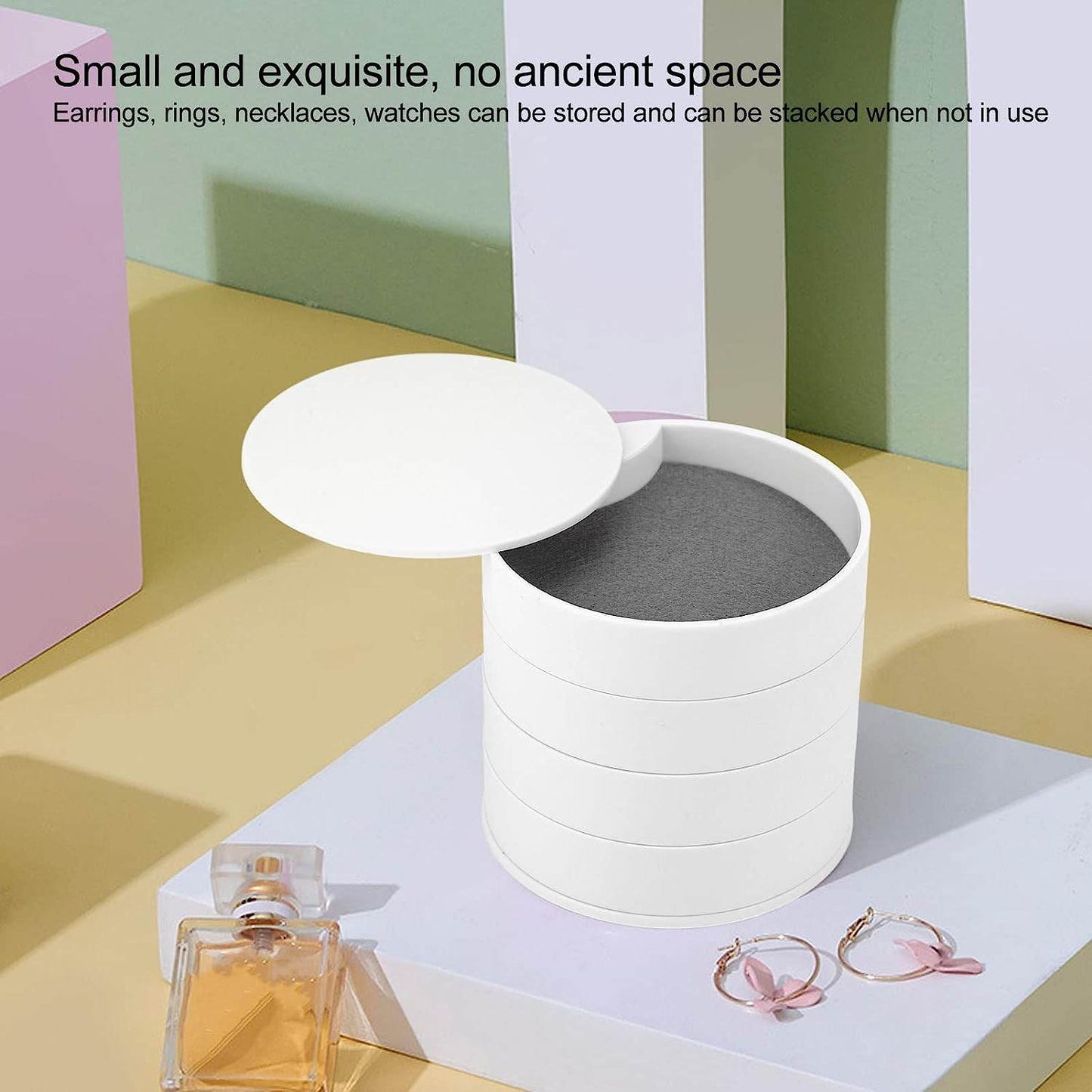 4 Layers Jewellery Box, 360 Degree Rotating Jewelry Box, Jewelry and Earring Organizer Box with Mirror, Accessory Storage Box - infinityexculsivestore.com