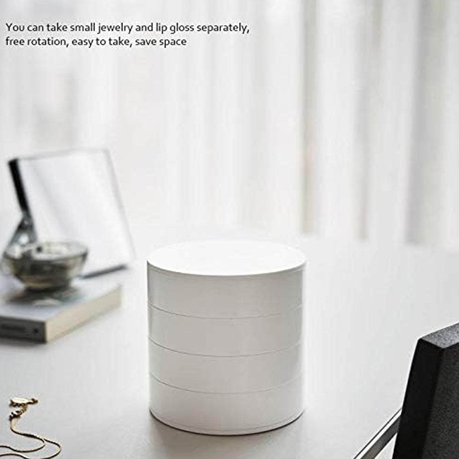 4 Layers Jewellery Box, 360 Degree Rotating Jewelry Box, Jewelry and Earring Organizer Box with Mirror, Accessory Storage Box - infinityexculsivestore.com