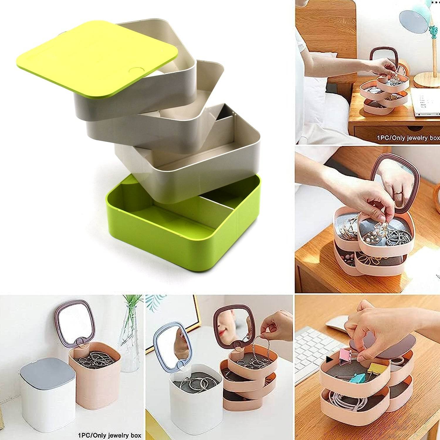 4 Layers Jewelry Box, 360 Degree Rotating Jewelry Box, Jewelry and Earring Organizer Box, Accessory Storage Box - infinityexculsivestore.com