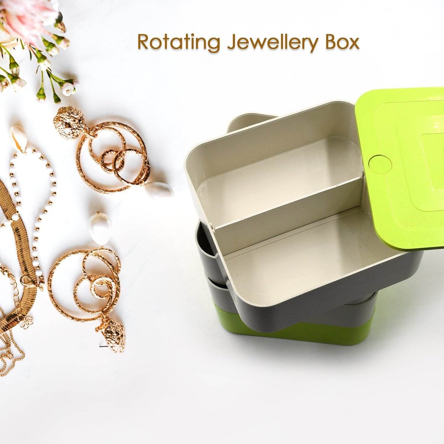 4 Layers Jewelry Box, 360 Degree Rotating Jewelry Box, Jewelry and Earring Organizer Box, Accessory Storage Box - infinityexculsivestore.com