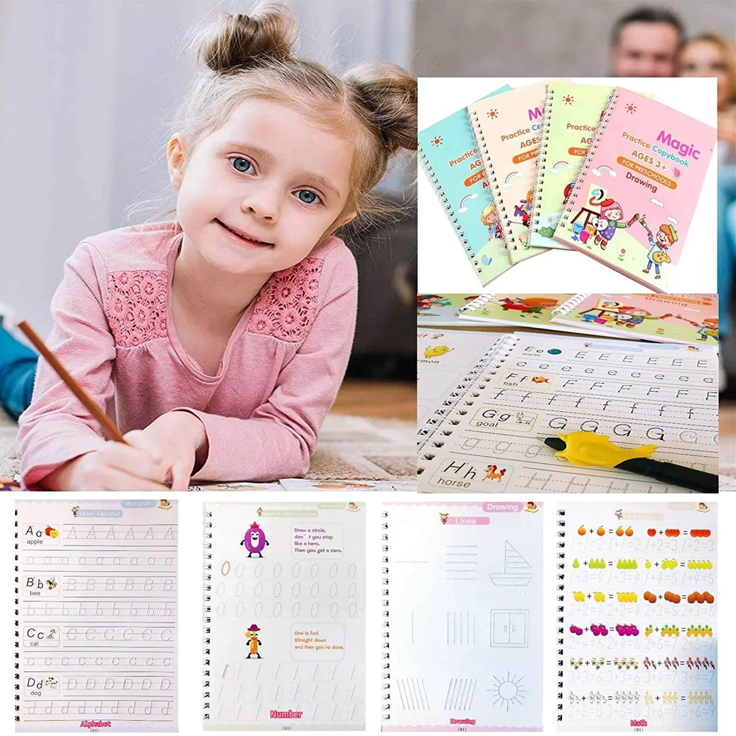 4 Pc Magic Copybook widely used by kids, children’s and even adults also to write down important things over it while emergencies etc. - infinityexculsivestore.com