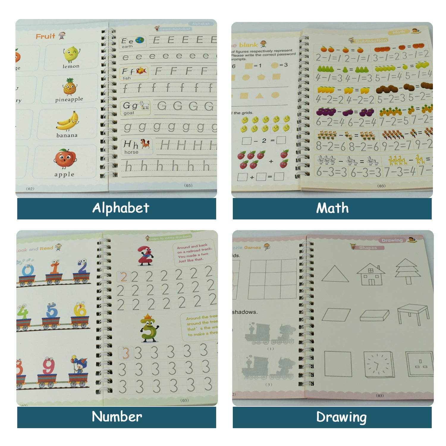 4 Pc Magic Copybook widely used by kids, children’s and even adults also to write down important things over it while emergencies etc. - infinityexculsivestore.com