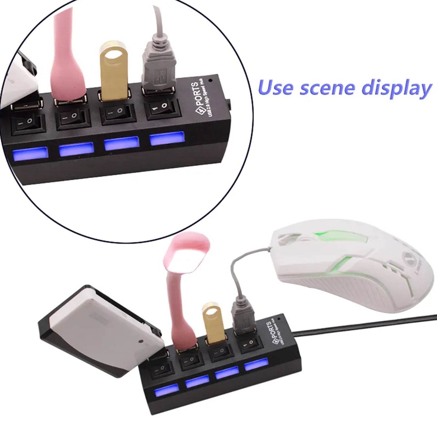 4 Port USB, HUB USB 2.0 HUB Splitter High Speed with On/Off Switch Multi LED Adapter Compatible with Tablet Laptop Computer Notebook - infinityexculsivestore.com