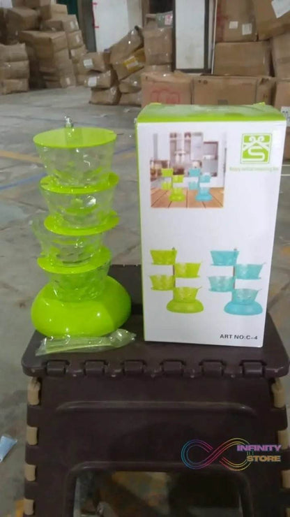4 Section 360° Rotating Vertical Seasoning Box Plastic Pickle Tower | Spice Rack (4 Layer with 4 Plastic Spoon / 1 Set) - infinityexculsivestore.com