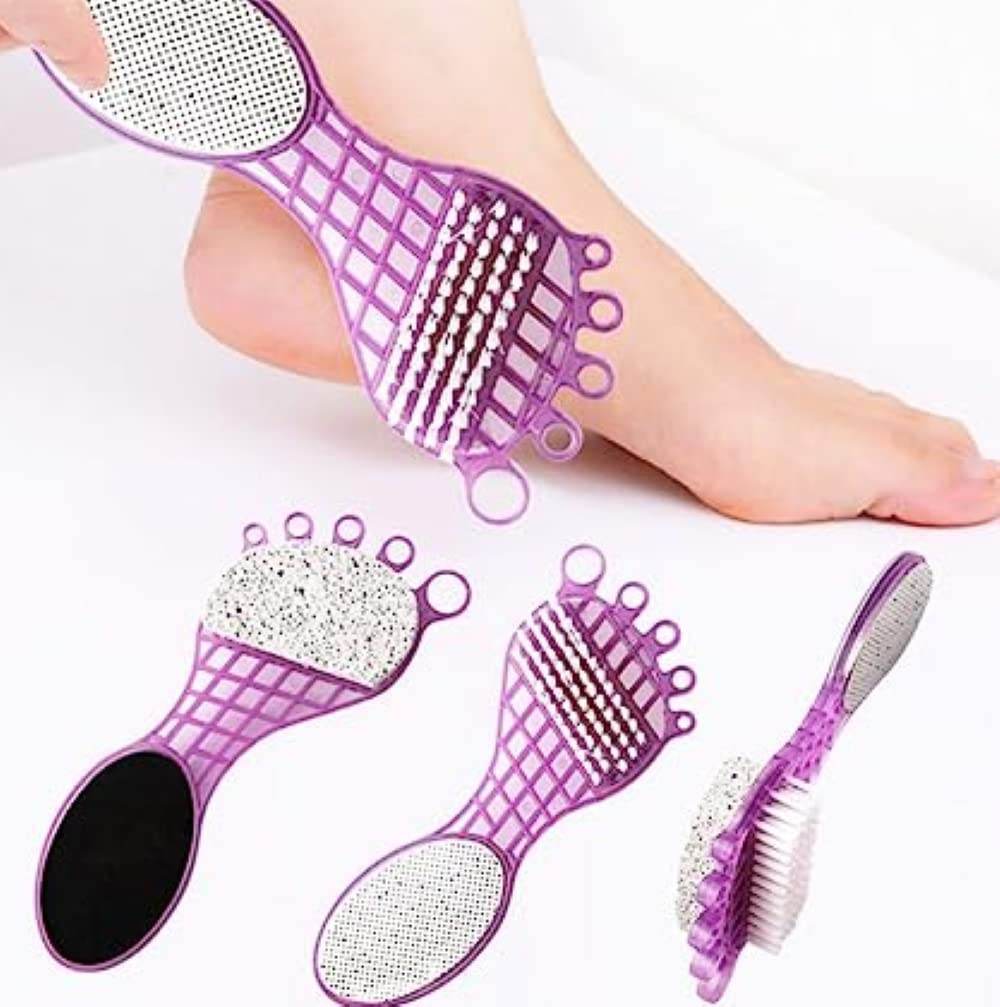4 in 1 Pedicure Tool for Rough & Dry Feet Dual-Sided with Pumice Stone Soft Brush Steel Scrubber & Emery File Softens Hard Foot Corns & Calluses Cleanses & Smoothens Dull Feet - infinityexculsivestore.com