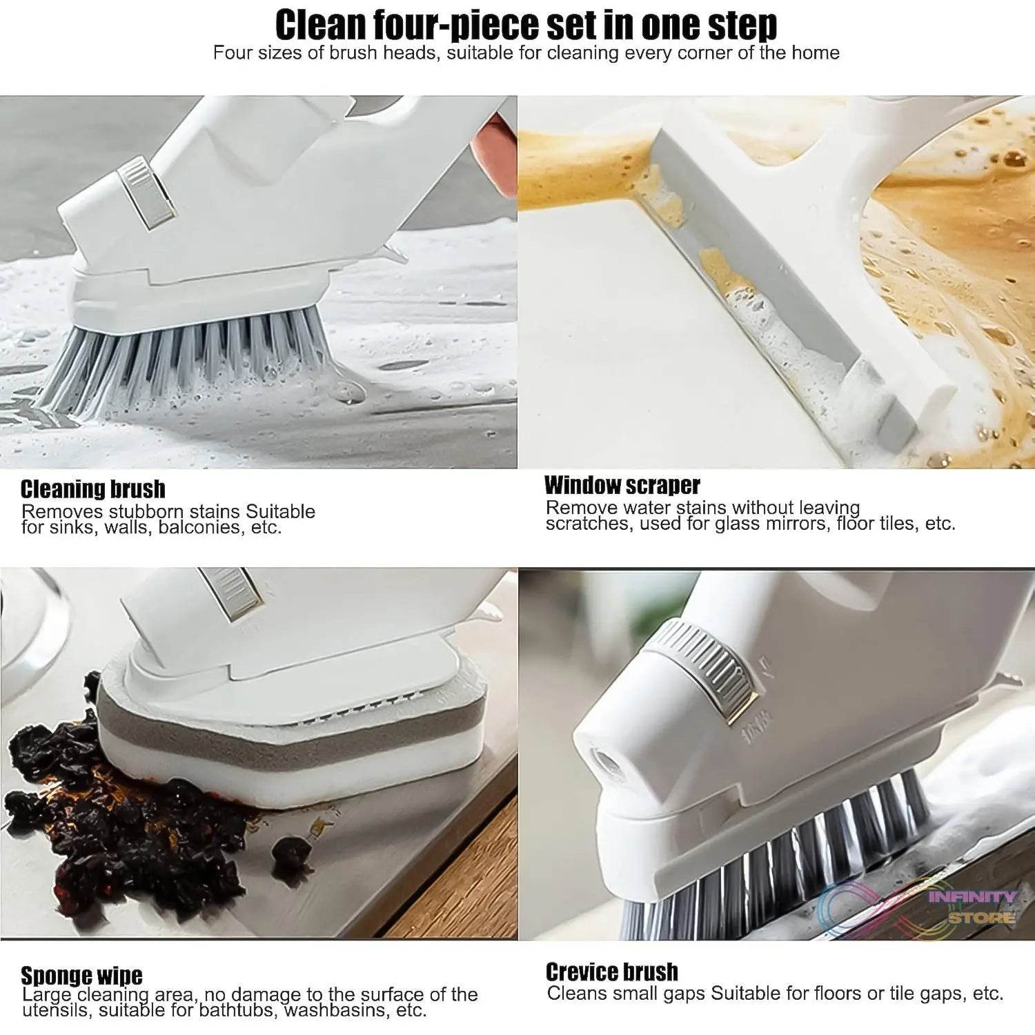 4 in 1 Scrub Brushes for Cleaning 4 Types of Brush Head Replacements (1 Set) - infinityexculsivestore.com