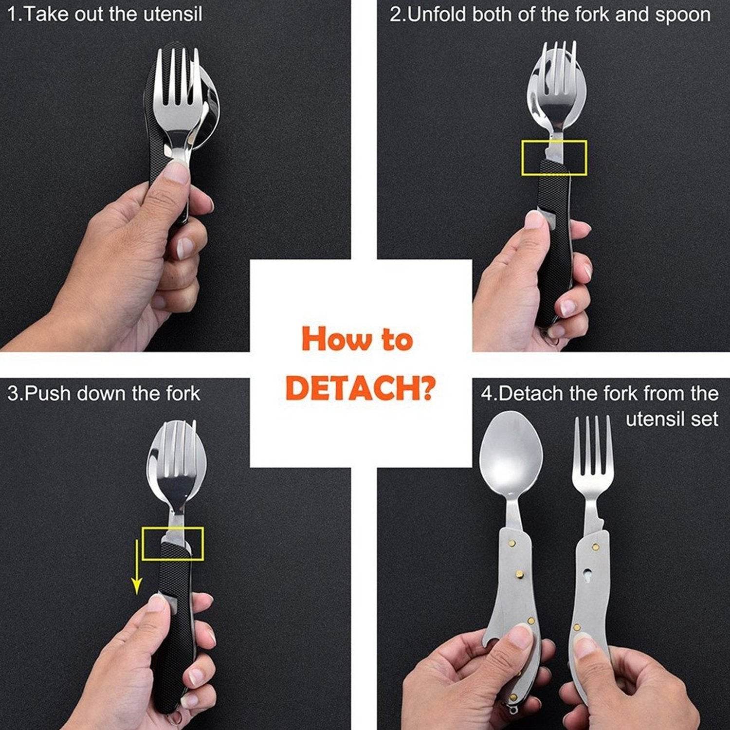 4-in-1 Stainless Steel Travel / Camping Folding Multi Swiss Cutlery Set - infinityexculsivestore.com