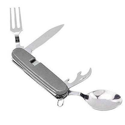 4-in-1 Stainless Steel Travel / Camping Folding Multi Swiss Cutlery Set - infinityexculsivestore.com