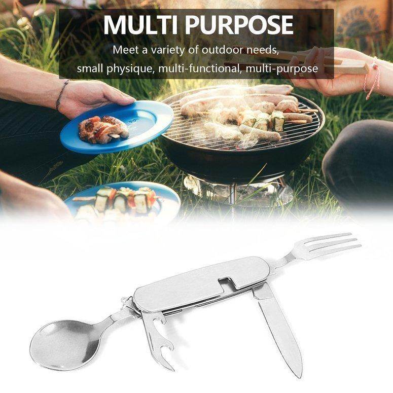 4-in-1 Stainless Steel Travel / Camping Folding Multi Swiss Cutlery Set - infinityexculsivestore.com