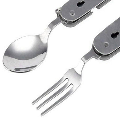 4-in-1 Stainless Steel Travel / Camping Folding Multi Swiss Cutlery Set - infinityexculsivestore.com