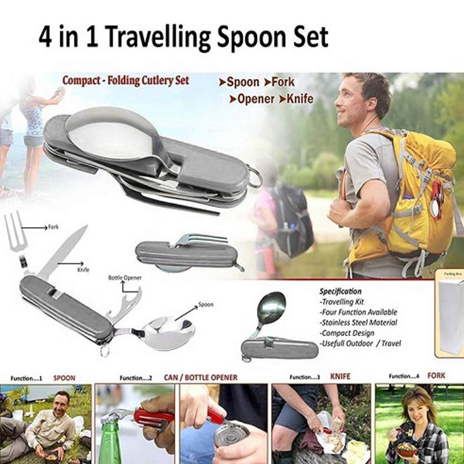 4-in-1 Stainless Steel Travel / Camping Folding Multi Swiss Cutlery Set - infinityexculsivestore.com