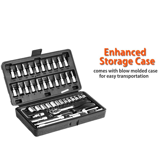 46pcs Metal 1 / 4"" Socket Set (Black, 46pcs) - infinityexculsivestore.com