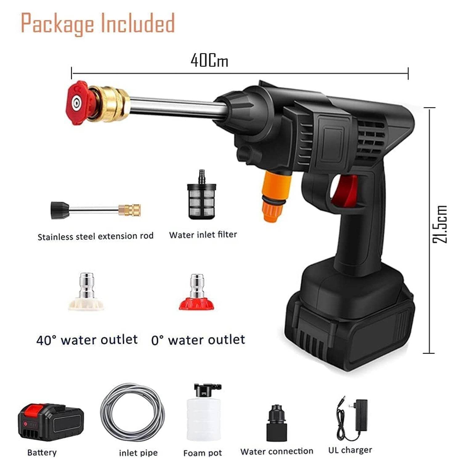 48V Car washing Kit, Portable Pressure Washer with, Rechargeable | Cordless Pressure Washer Gun | Handheld Pressure Washer for Car | Car Washer Gun (Type 1- Single Battery) - infinityexculsivestore.com