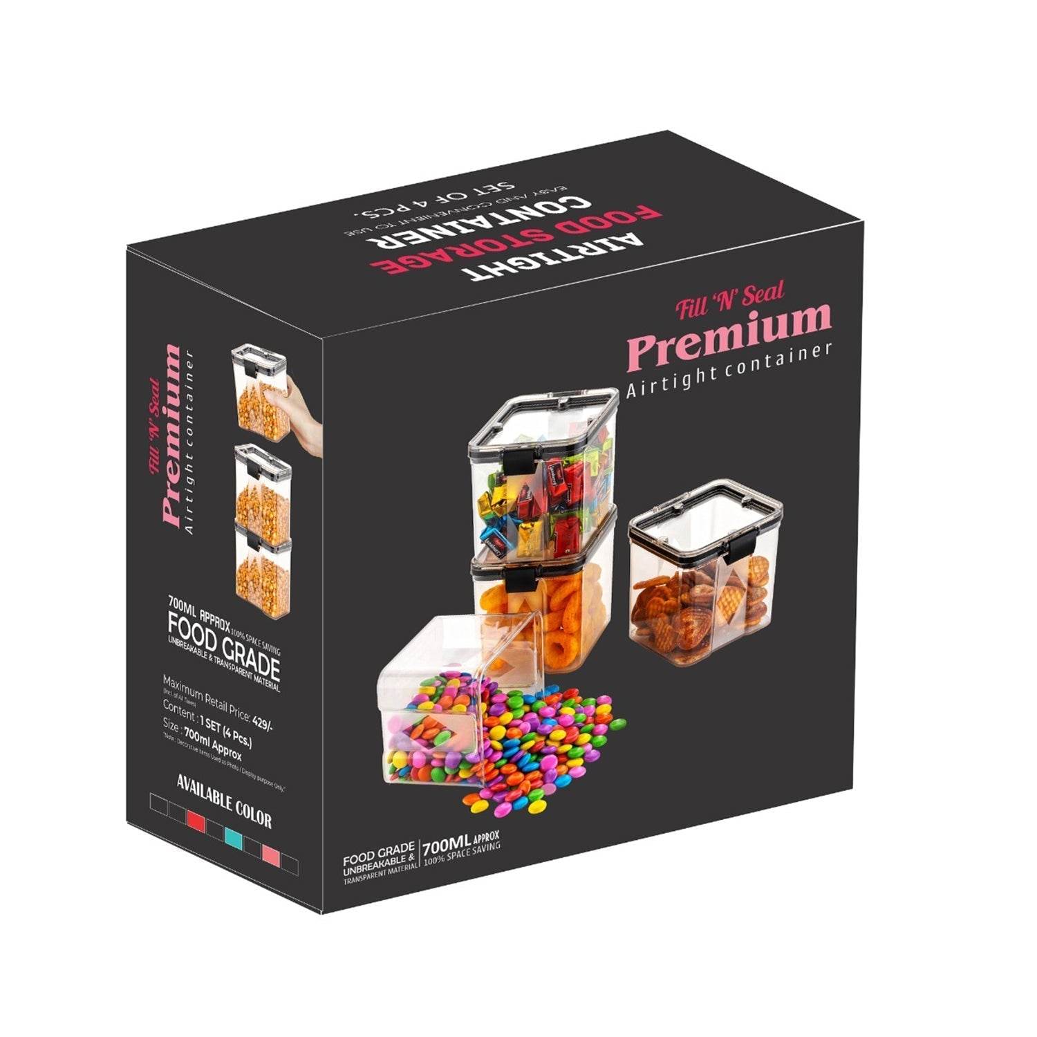 4Pc Square Container 700Ml Used For Storing Types Of Food Stuffs And Items. - infinityexculsivestore.com