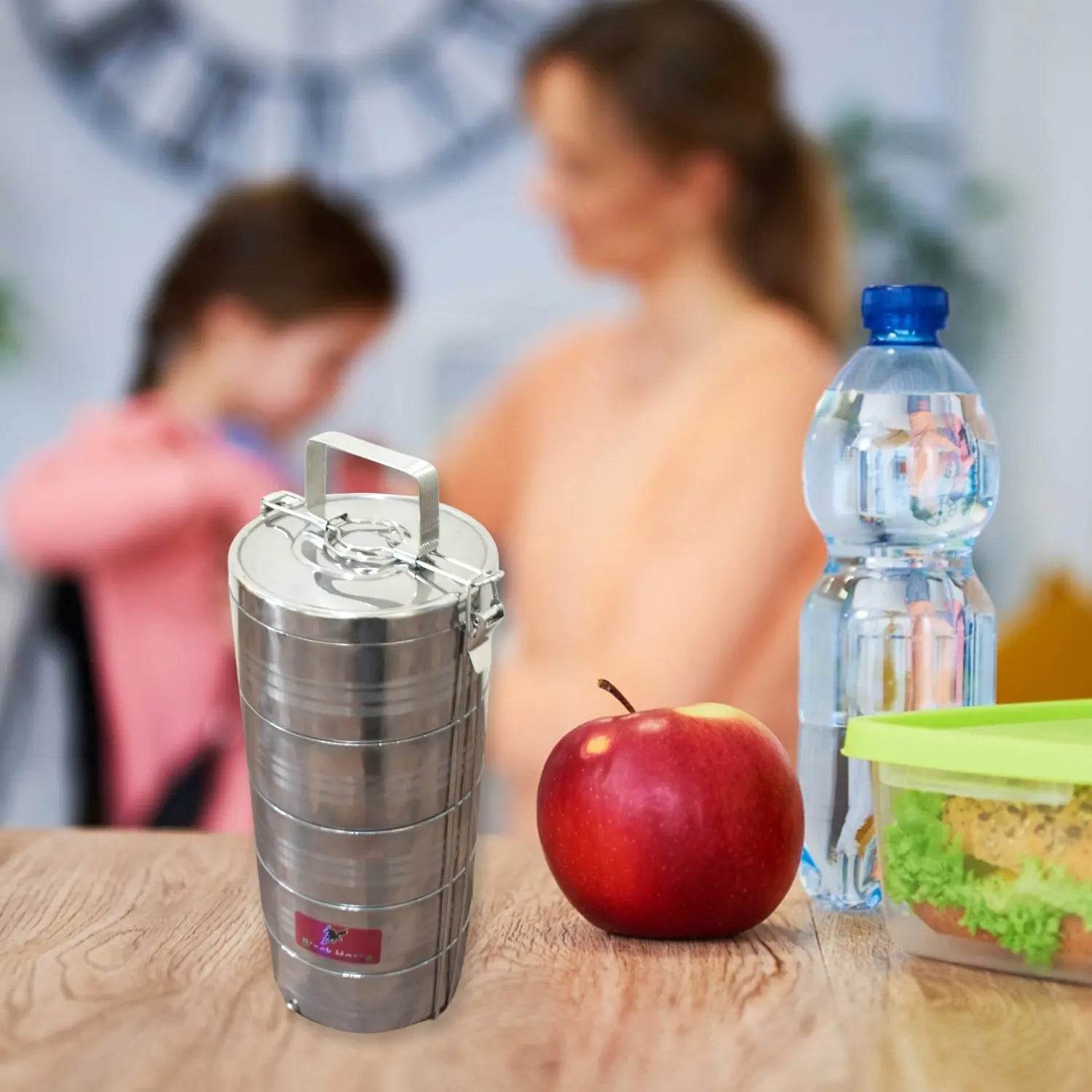 5 Compartment Lunch Box (Stainless Steel): Round Tiffin, Leakproof (16x5") - infinityexculsivestore.com