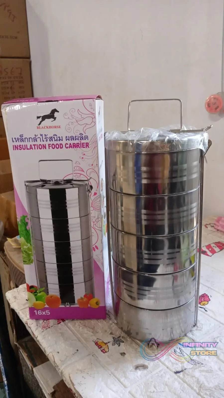 5 Compartment Lunch Box (Stainless Steel): Round Tiffin, Leakproof (16x5") - infinityexculsivestore.com