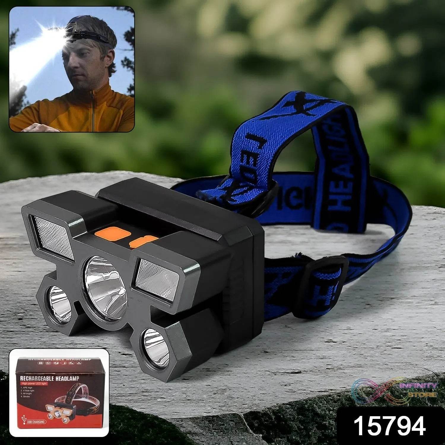 5 LED Headlamp USB Rechargeable Head Light (1 Pc) - infinityexculsivestore.com