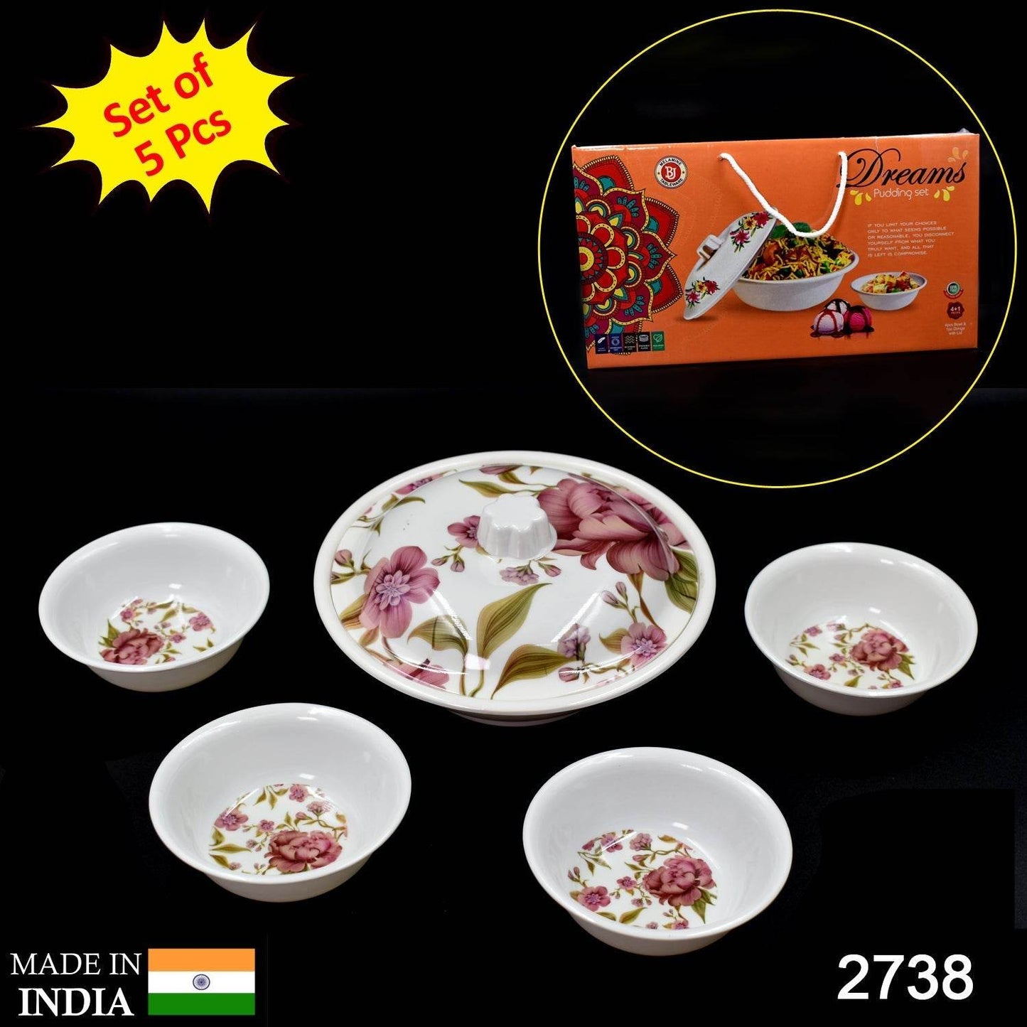 5 Pc Pudding Set used as a cutlery set for serving food purposes and sweet dishes and all in all kinds of household and official places etc. - infinityexculsivestore.com