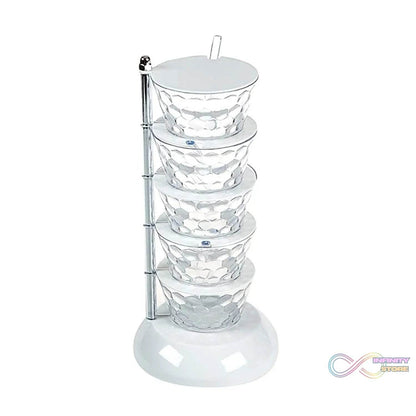 5 Section 360° Rotating Vertical Seasoning Box Plastic Pickle Tower | Spice Rack (5 Layer with 5 Plastic Spoon / 1 Set) - infinityexculsivestore.com
