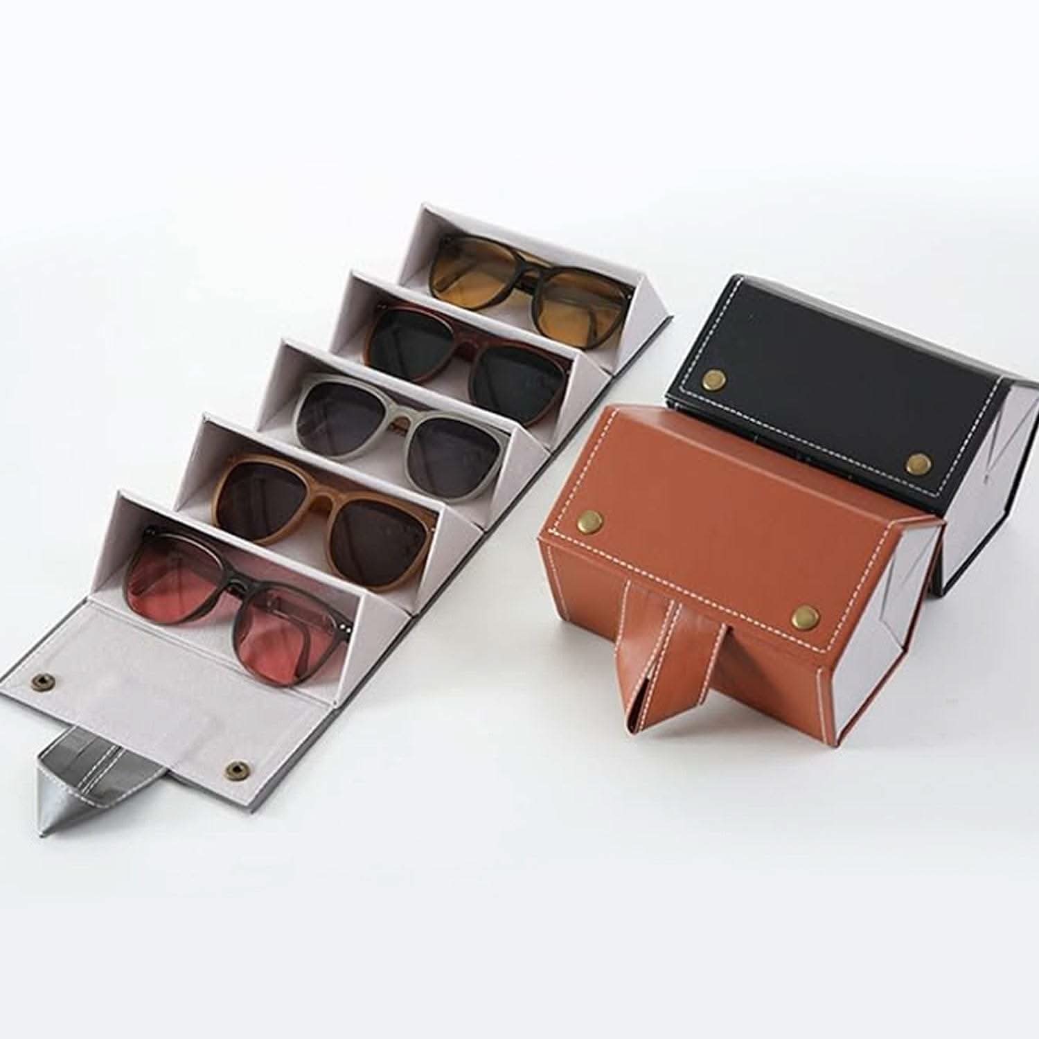 5 Slots Sunglasses Organizer Box, Glass Holder Box, spectacle case of sunglasses, Specs case, Foldable Travel Glasses Case Storage (1 Pc) - infinityexculsivestore.com