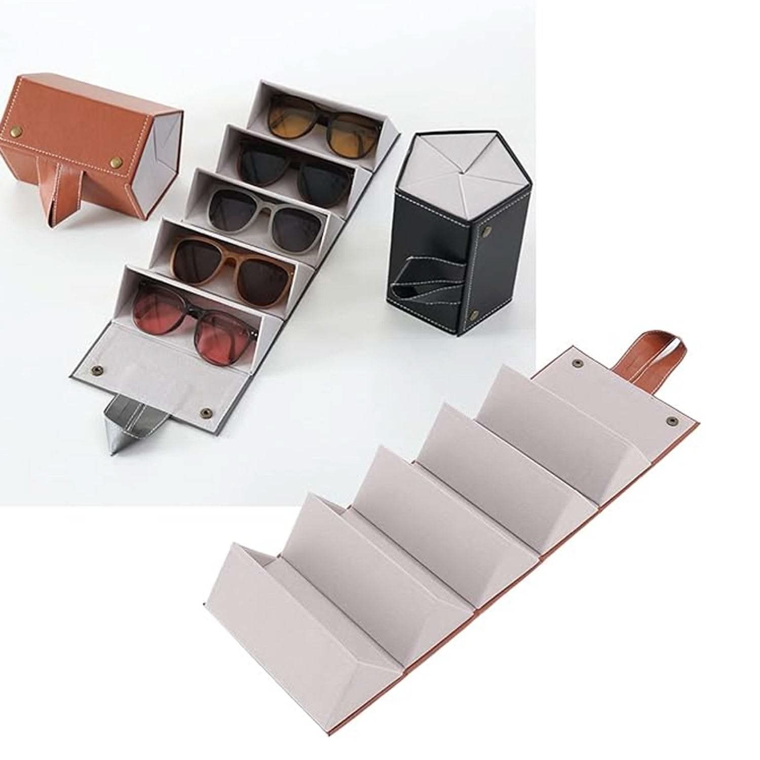 5 Slots Sunglasses Organizer Box, Glass Holder Box, spectacle case of sunglasses, Specs case, Foldable Travel Glasses Case Storage (1 Pc) - infinityexculsivestore.com