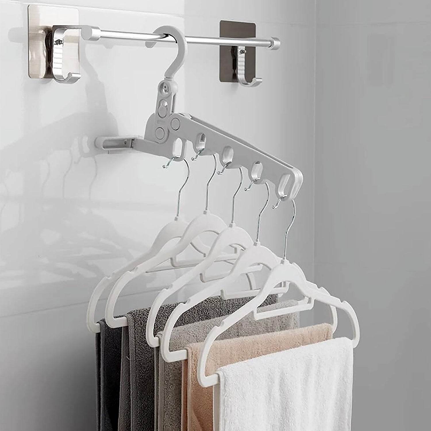 5 holes foldable clothes Hanger, travel clothes hanger, multifunctional clothes hanger, space-saving wall holder, clothes rack, robust clothes hanger for travel, indoors. - infinityexculsivestore.com