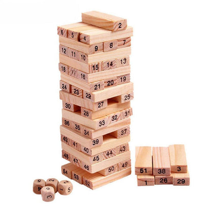 54 Pcs Blocks 4 Dices Wooden Tumbling Stacking Building - infinityexculsivestore.com