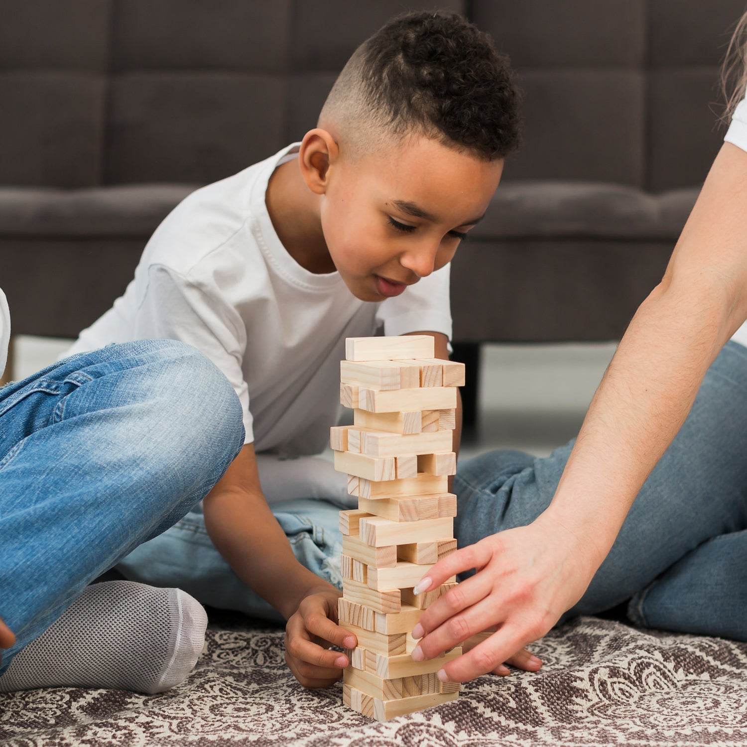 54 Pcs Blocks 4 Dices Wooden Tumbling Stacking Building - infinityexculsivestore.com