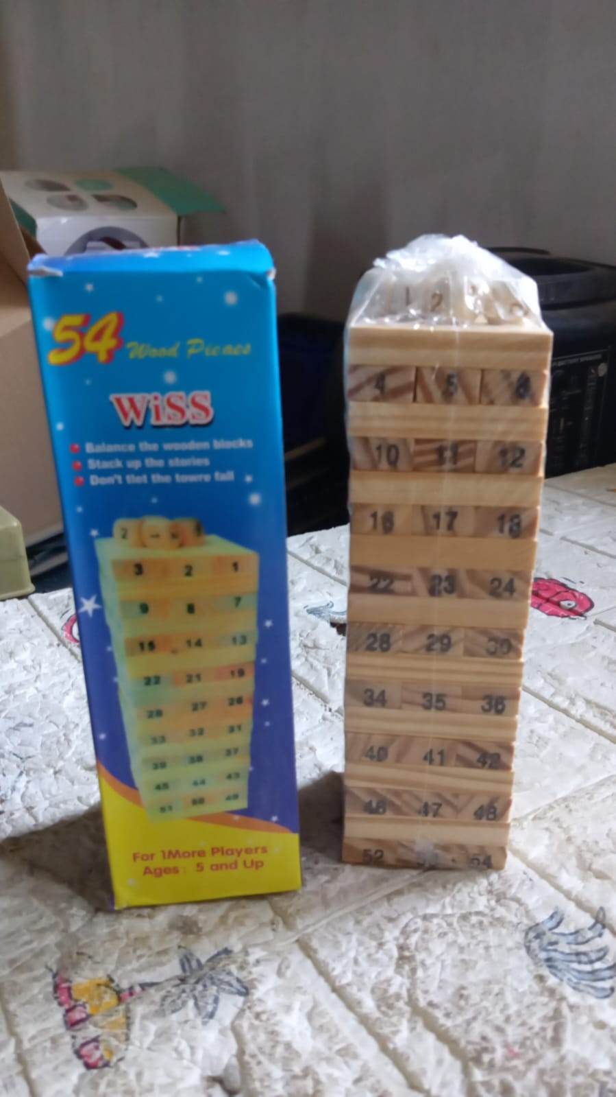 54 Pcs Blocks 4 Dices Wooden Tumbling Stacking Building - infinityexculsivestore.com
