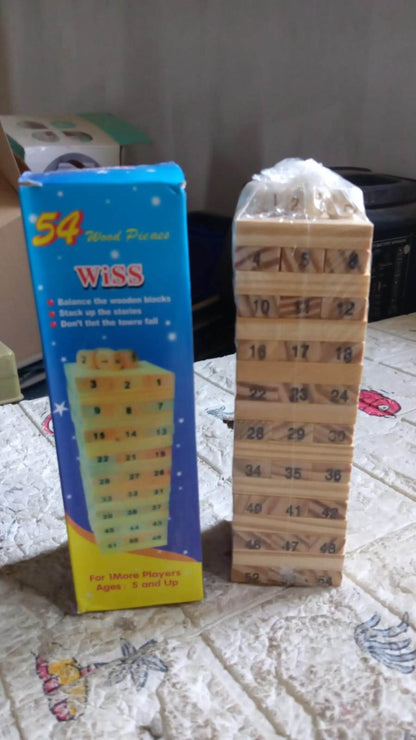 54 Pcs Blocks 4 Dices Wooden Tumbling Stacking Building - infinityexculsivestore.com