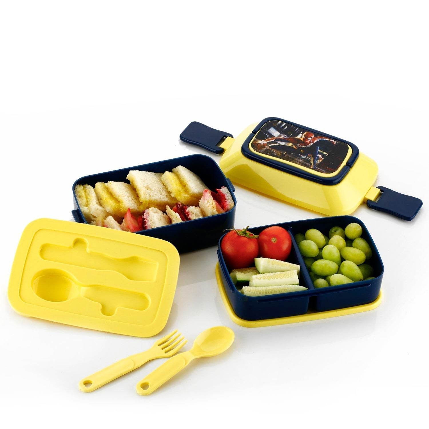 5621 Double Layer Lunch Box Stylish Lid Lunch Box With Fork & Spoon Lunch Box For Children School Lunch Box  - infinityexculsivestore.com