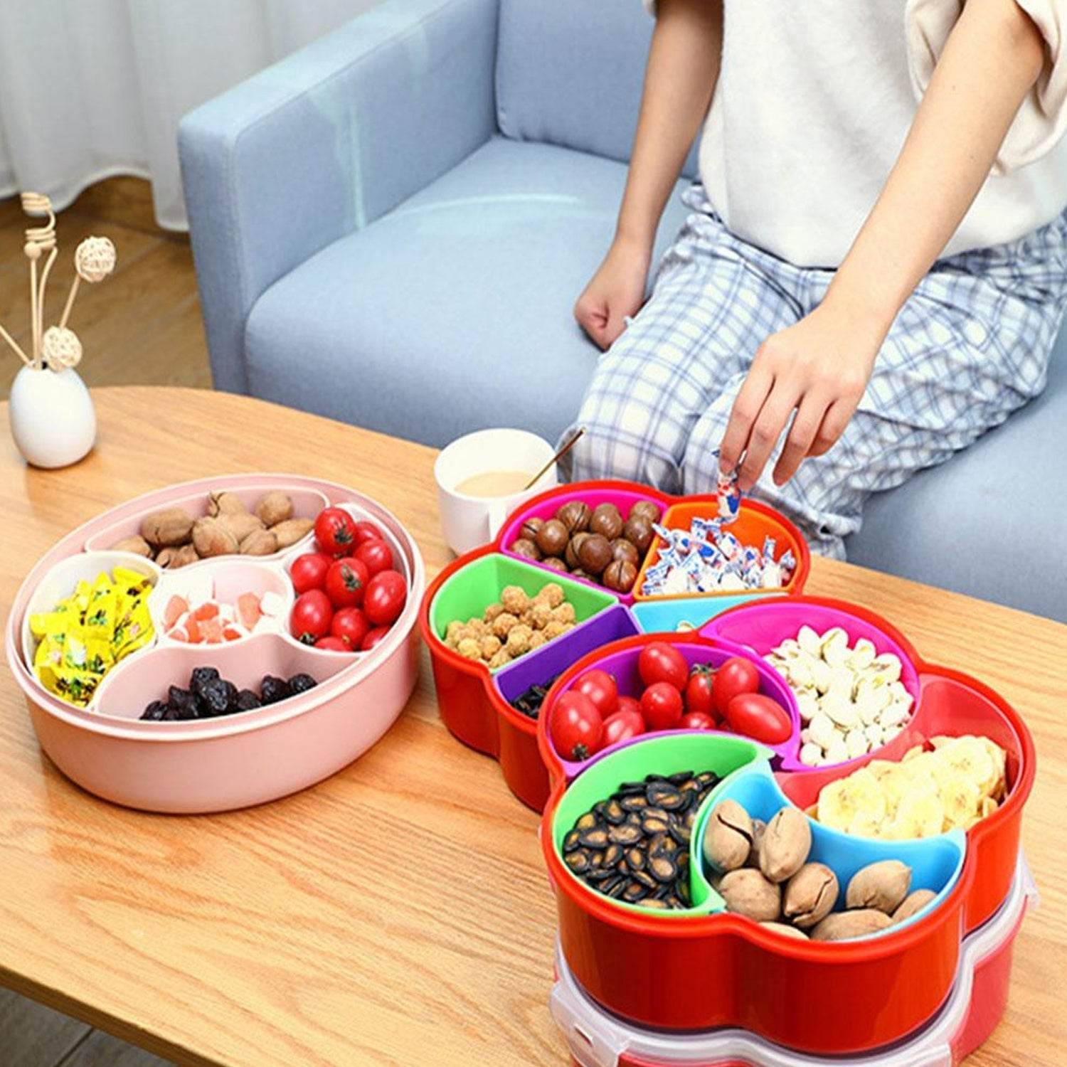 5Compartments Party Food Storage Snack Nuts Box For Peanuts Fruits and Candy Box For Home & Kitchen Use - infinityexculsivestore.com