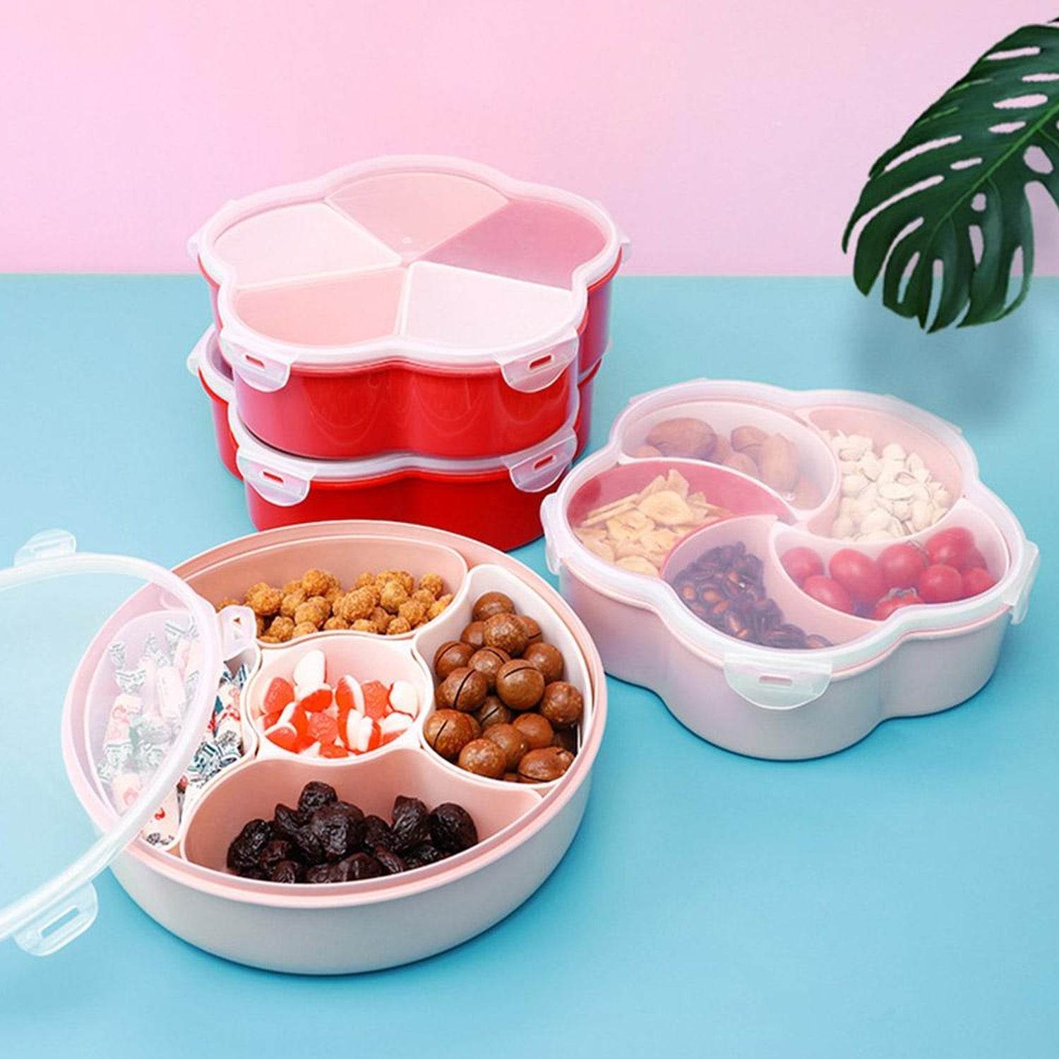 5Compartments Party Food Storage Snack Nuts Box For Peanuts Fruits and Candy Box For Home & Kitchen Use - infinityexculsivestore.com