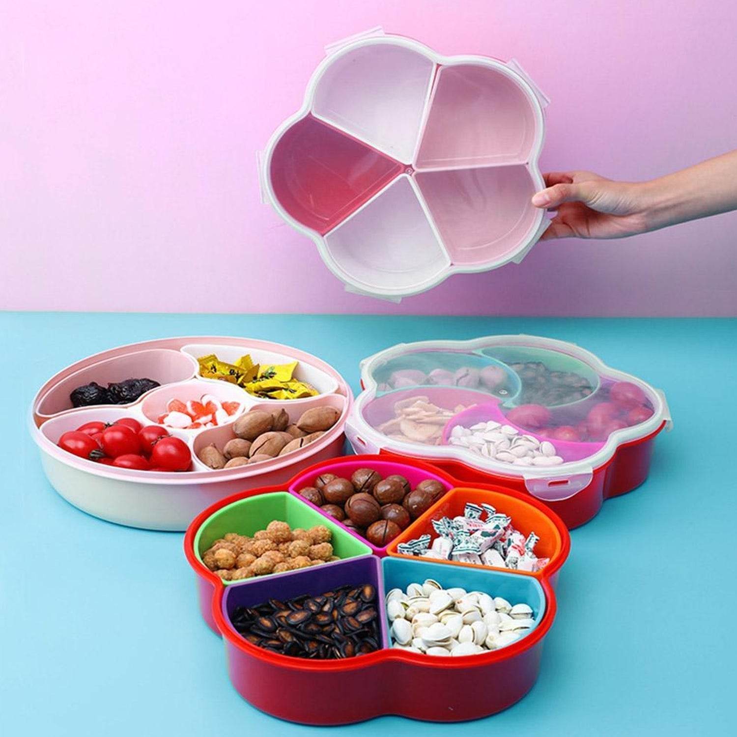 5Compartments Party Food Storage Snack Nuts Box For Peanuts Fruits and Candy Box For Home & Kitchen Use - infinityexculsivestore.com