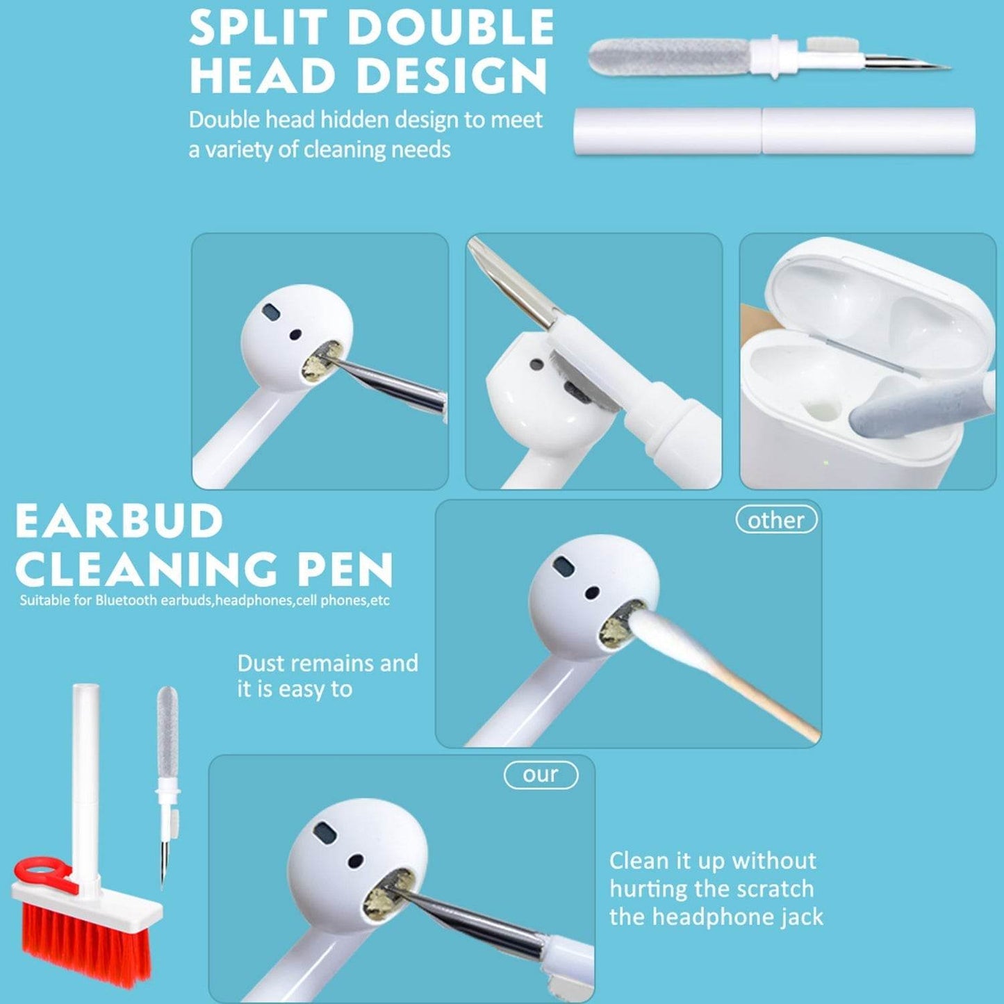 5in1 Multi - Function Soft Dust Clean Bush for Computer Cleaning, with Corner Gap Duster Keycap Puller Remover for Gamer Pc (White) - infinityexculsivestore.com