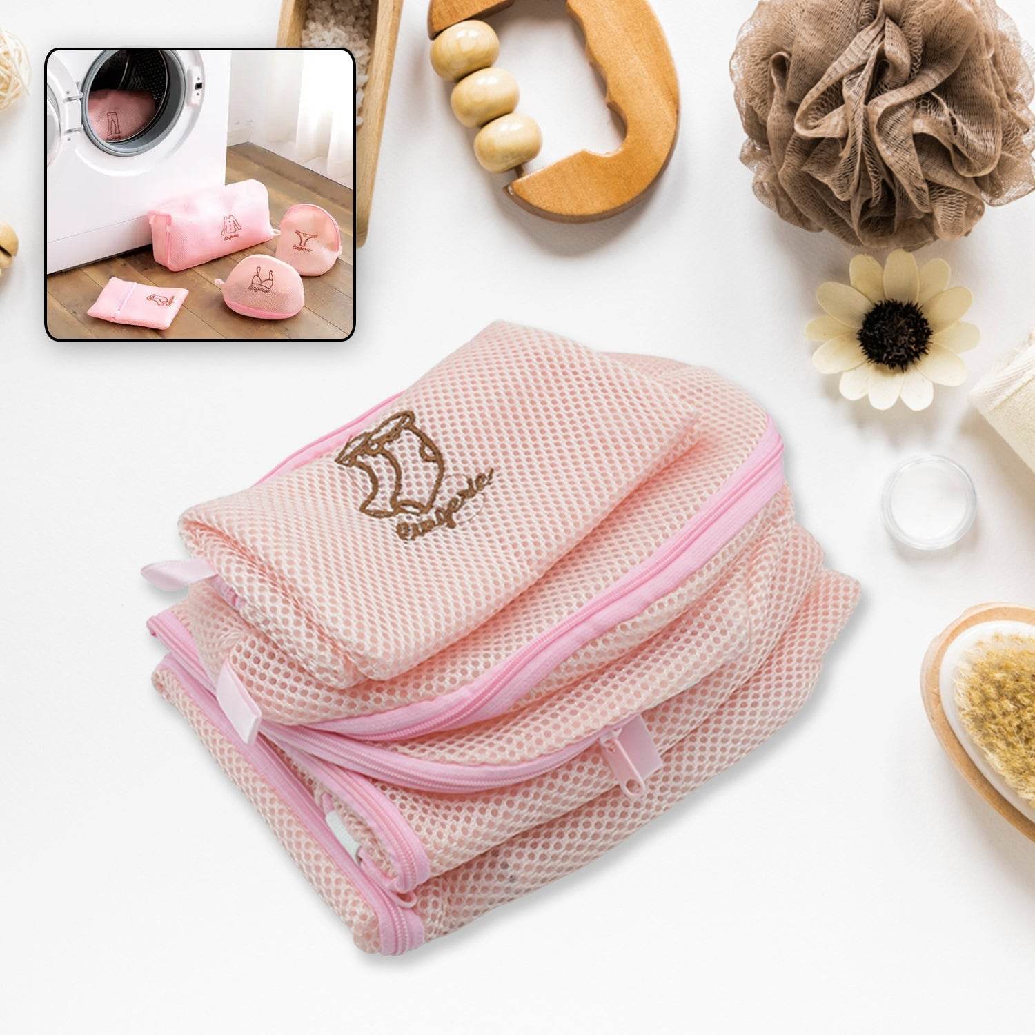 5pc Zippered Mesh Laundry Wash Bags Foldable Delicates Lingerie Socks, Underwear Blouse, Hosiery, Stocking and Lingerie Washing Machine Clothes Protection Net (5 Pc Set) - infinityexculsivestore.com