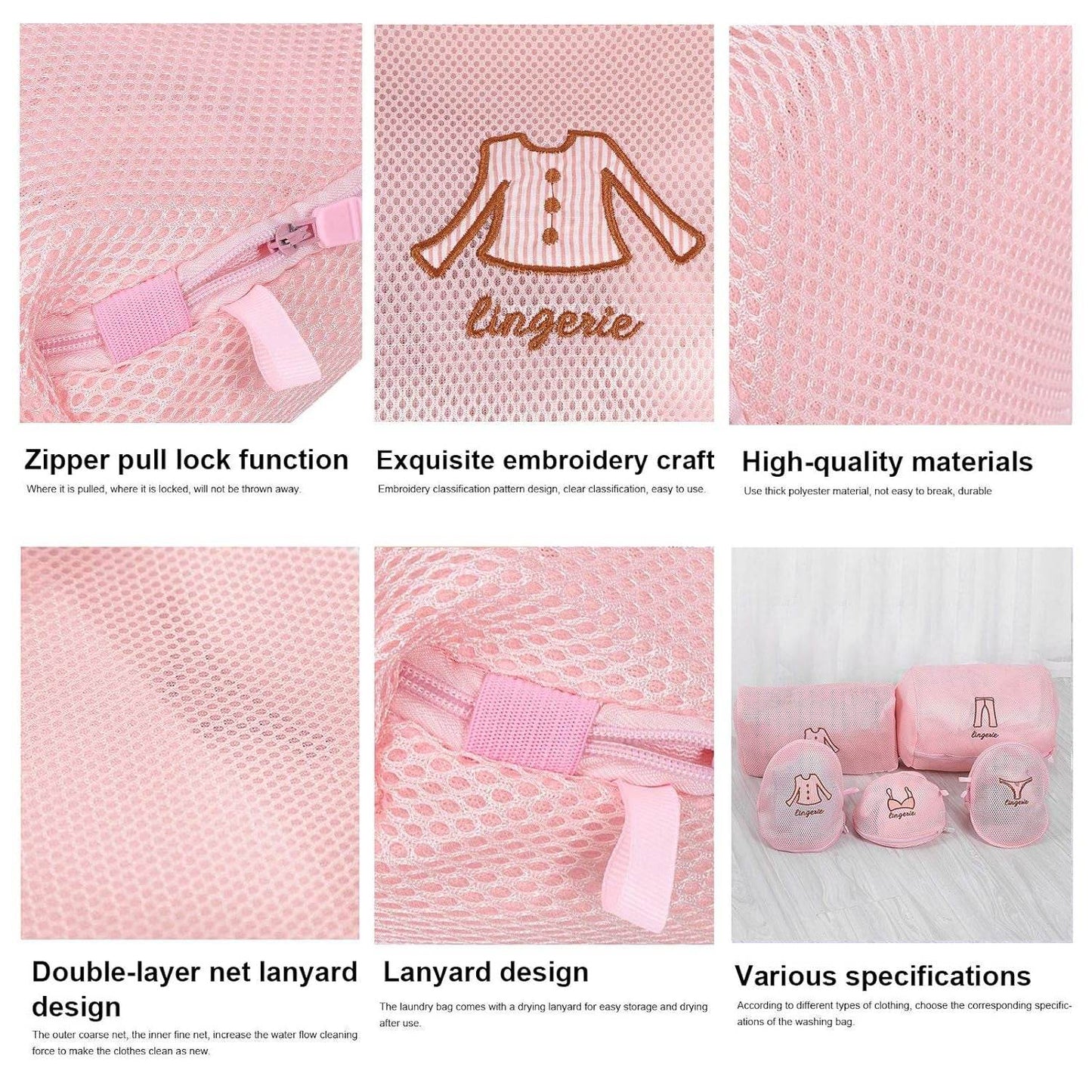 5pc Zippered Mesh Laundry Wash Bags Foldable Delicates Lingerie Socks, Underwear Blouse, Hosiery, Stocking and Lingerie Washing Machine Clothes Protection Net (5 Pc Set) - infinityexculsivestore.com