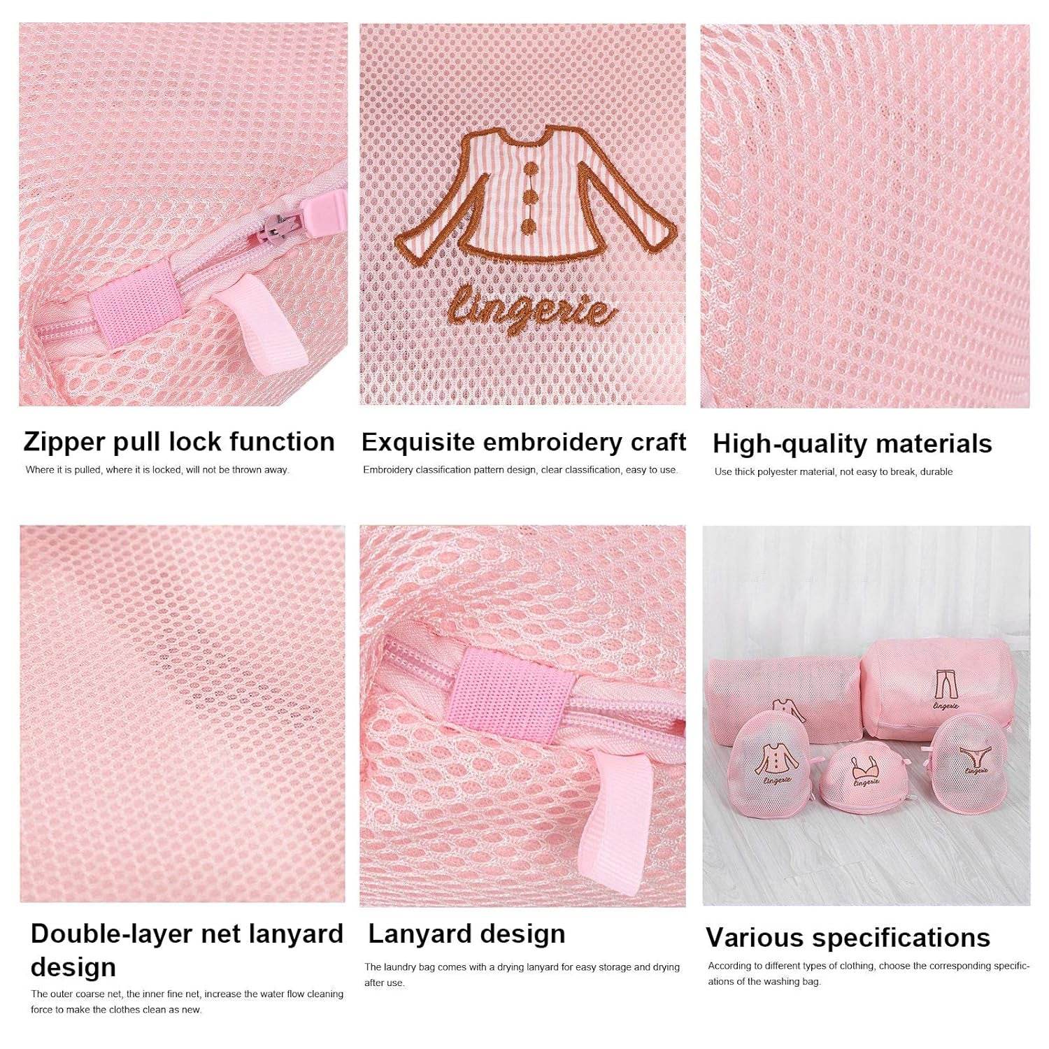 5pc Zippered Mesh Laundry Wash Bags Foldable Delicates Lingerie Socks, Underwear Blouse, Hosiery, Stocking and Lingerie Washing Machine Clothes Protection Net (5 Pc Set) - infinityexculsivestore.com