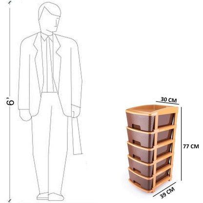 5tier Plastic Modular Drawer System For Multiple Use (Brown colour) - infinityexculsivestore.com