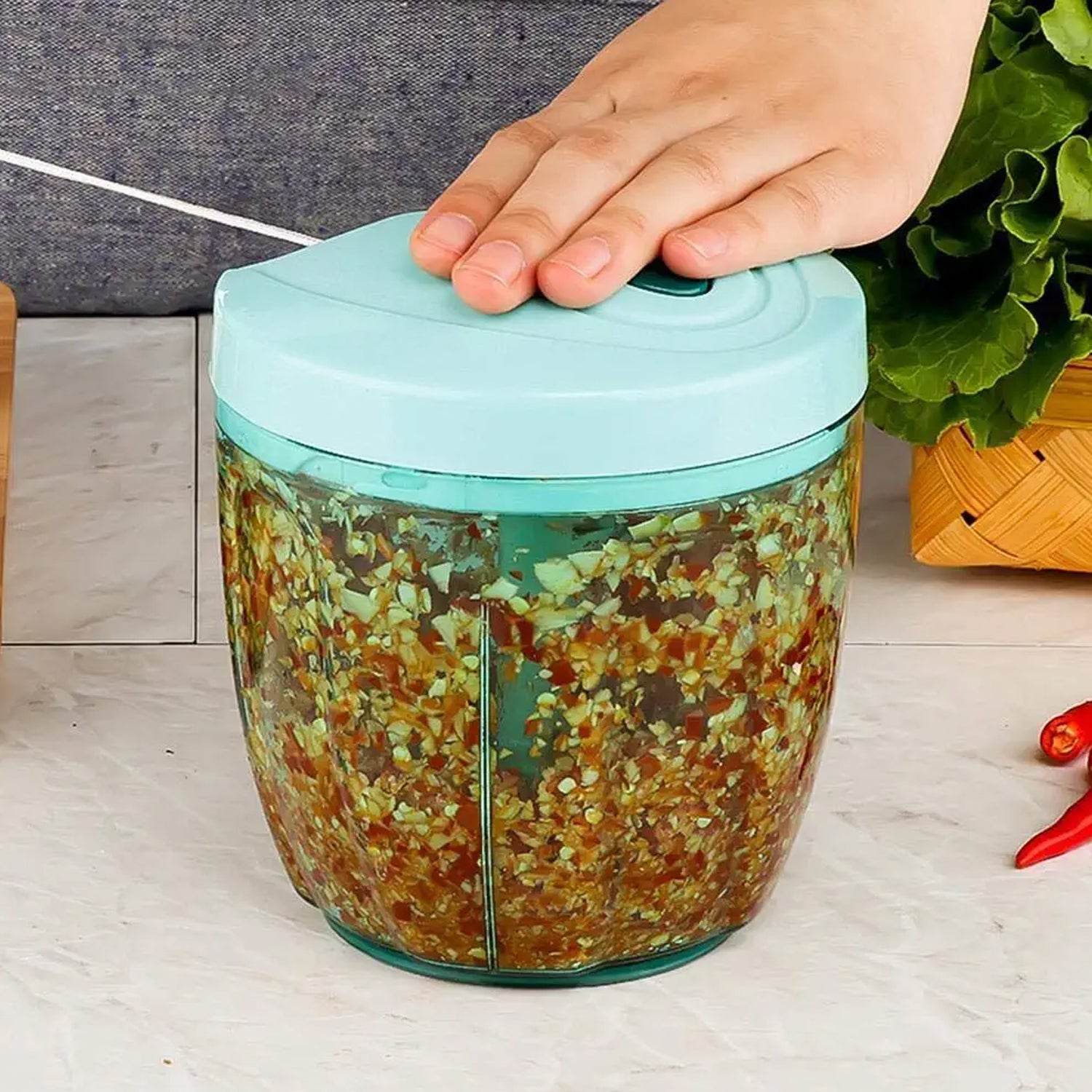 6 BLADE 2IN1 MANUAL FOOD CHOPPER, COMPACT & POWERFUL HAND HELD VEGETABLE CHOPPER (1000Ml) - infinityexculsivestore.com